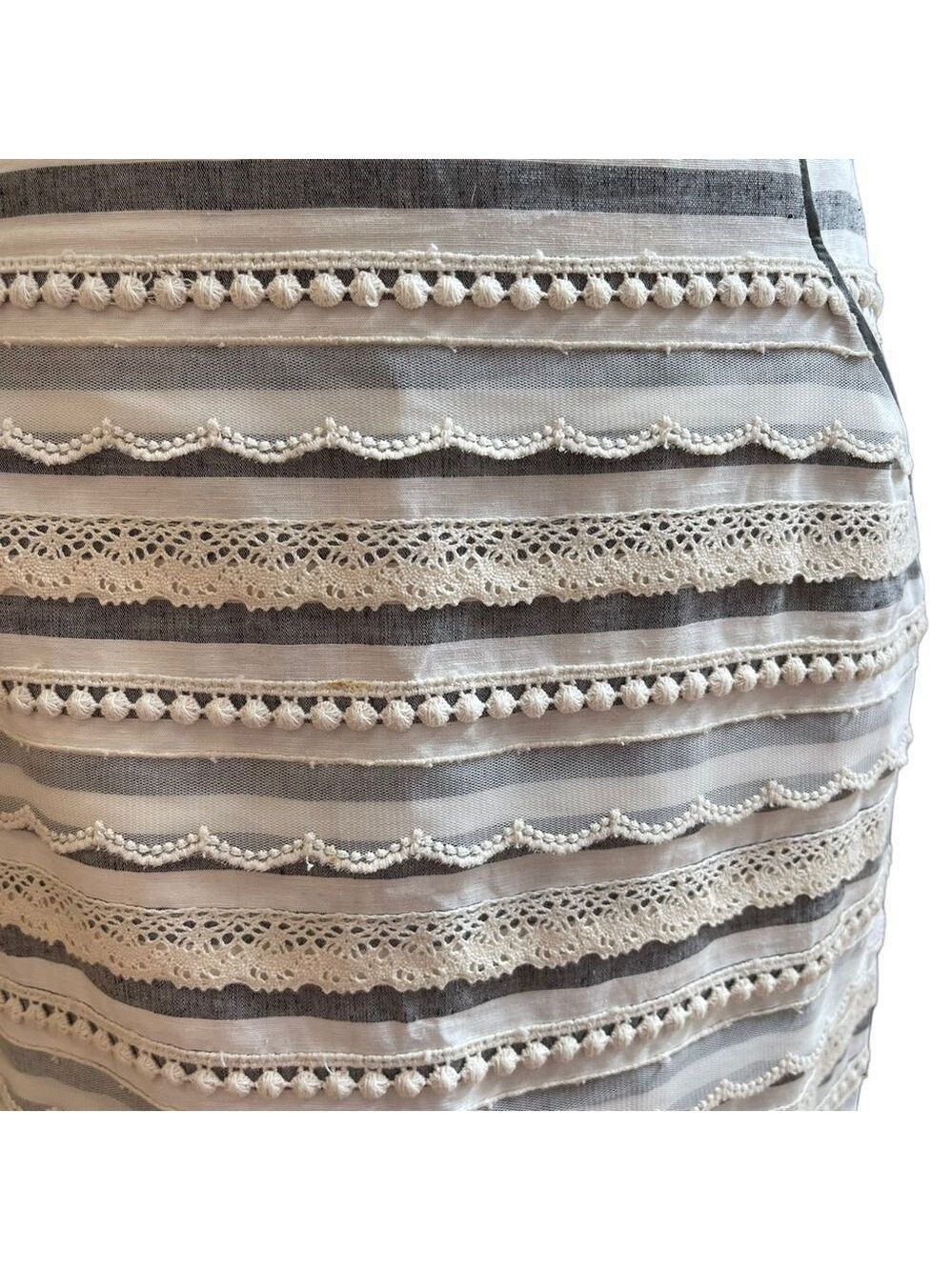 Anthropologie Tabitha Sailing Lace Striped Pencil Mini Skirt Small Linen/Cotton - Picture 9 of 13
